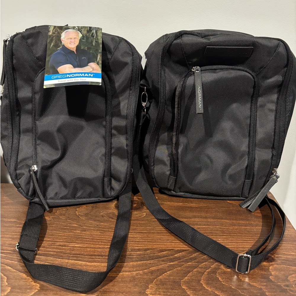 Black Travel Pocketed Zip Carry Strap Nylon Shoe Bags (2 in set) Greg Norman